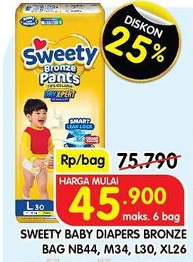 SWEETY Baby Diapers Bronze NB44, M34, L30, XL26