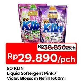 Promo Harga So Klin Liquid Detergent + Softergent Pink, + Anti Bacterial Violet Blossom 1600 ml - TIP TOP