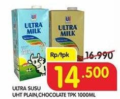 Promo Harga ULTRA MILK Susu UHT Plain, Coklat 1000 ml - Superindo