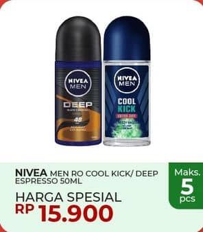 Promo Harga Nivea Men Deo Roll On Cool Kick, Deep Black Charcoal Espresso 50 ml - Yogya