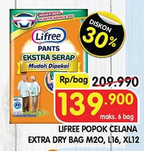 Promo Harga Lifree Popok Celana Ekstra Serap M20, L16, XL12 12 pcs - Superindo
