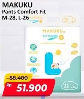 Promo Harga Makuku Comfort Fit Diapers Pants M28, L26 26 pcs - Alfamart