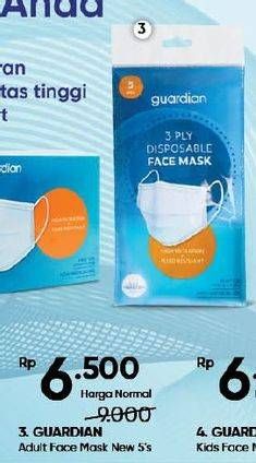 Promo Harga Guardian Disposable Face Mask Adult Size 5 pcs - Guardian
