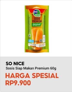 Promo Harga So Nice Sosis Siap Makan Premium 60 gr - Indomaret