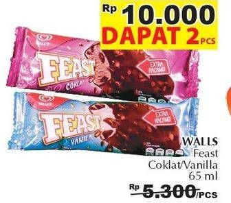 Promo Harga WALLS Feast Chocolate, Vanilla per 2 pcs 65 ml - Giant