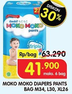 Promo Harga Genki Moko Moko Pants L30+2, M34+2, XL26+2 28 pcs - Superindo