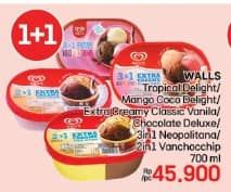 Promo Harga Walls Ice Cream Mango Coco Delight, Classic Vanilla, Chocolate Deluxe, Neopolitana, Chocolate Vanilla With Chocolate Chip 700 ml - LotteMart