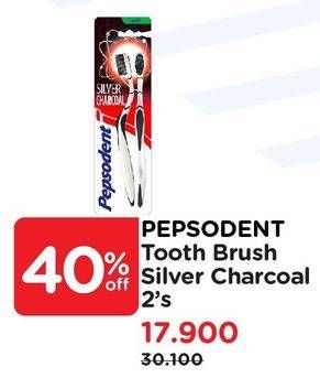 Promo Harga PEPSODENT Sikat Gigi Silver Charcoal 2 pcs - Watsons