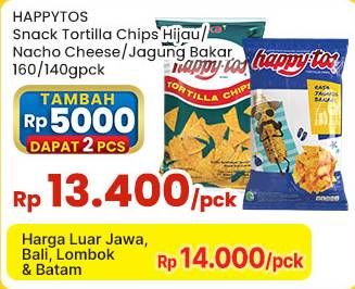 Promo Harga Happy Tos Tortilla Chips Hijau, Nacho Cheese, Jagung Bakar/Roasted Corn 140 gr - Indomaret