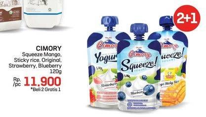 Promo Harga Cimory Squeeze Yogurt Strawberry, Blueberry, Mango Sticky Rice, Original 120 gr - LotteMart