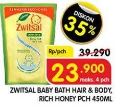 Promo Harga ZWITSAL Natural Baby Bath 2 In 1 Hair Body, Milky With Rich Honey 450 ml - Superindo