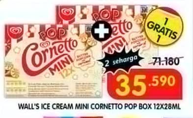 Promo Harga Walls Cornetto Mini Popcorn Butter Karamel per 12 pcs 28 ml - Superindo