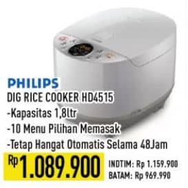 Promo Harga Philips HD4515 Fuzzy Logic Rice Cooker  - Hypermart