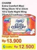 Promo Harga CHARM Extra Comfort Maxi 26cm 16s / 23cm 18s / Safe Night 35cm 12s  - Indomaret