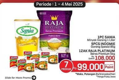 Promo Harga Sanua Minyak Goreng + Indomie Mie Goreng + Raja Platinum Beras  - LotteMart