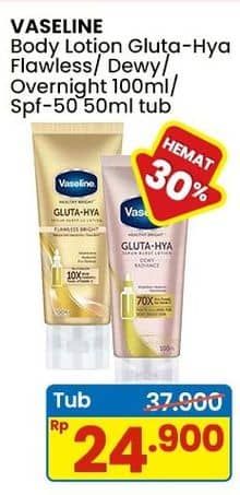 Promo Harga Vaseline Healthy Bright Gluta-Hya Lotion Flawless Bright, Dewy Radiance, Overnight Radiance 100 ml - Indomaret