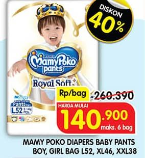 Promo Harga Mamy Poko Pants Royal Soft XXL38, XL46, L52 38 pcs - Superindo