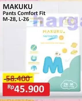 Promo Harga Makuku Comfort Fit Diapers Pants M28, L26 26 pcs - Alfamart