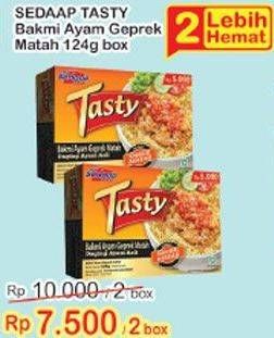Promo Harga SEDAAP Tasty Bakmi Ayam Geprek Matah per 2 box 124 gr - Indomaret