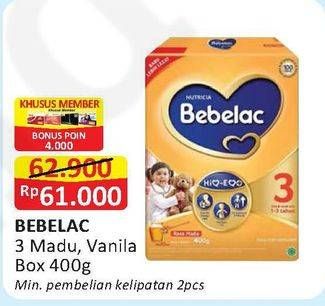 Promo Harga BEBELAC 3 Susu Pertumbuhan Madu, Vanila 400 gr - Alfamart