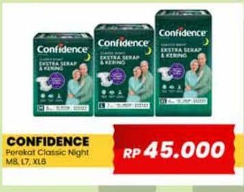 Promo Harga Confidence Adult Classic Night Ekstra Serap & Kering M8, L7, XL6 6 pcs - Yogya