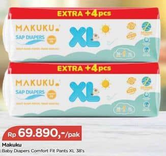 Promo Harga Makuku Comfort Fit Diapers Pants XL38+4 42 pcs - TIP TOP