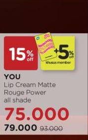 Promo Harga YOU Lip Cream Matte Rouge Velvet All Variants 4 gr - Watsons