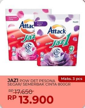 Promo Harga Attack Jaz1 Detergent Powder Pesona Segar, +Softener Rose Berry 750 gr - Yogya