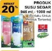 Promo Harga GREENFIELDS/DIAMOND Susu Fresh Milk 946ml - 1000ml  - Giant