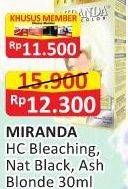 Promo Harga Miranda Hair Color MC6 Bleaching, MC1 Natural Black, MC16 Ash Blonde 30 ml - Alfamart