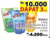 Promo Harga CLING Pembersih Kaca Lemon, Ocean Fresh, Apple per 3 pouch 425 ml - Giant