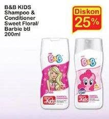 Promo Harga B&B KIDS Shampoo & Conditioner Sweet Floral, Barbie 200 ml - Indomaret