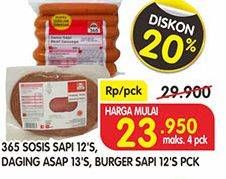 Promo Harga 365 Sosis Sapi 12s/Daging Asap 13s/Burger Sapi 12s/Burger Sapi 12s  - Superindo