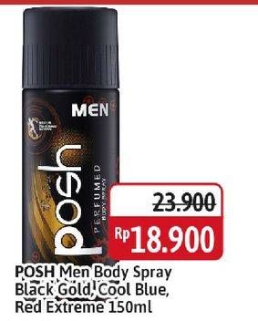 Promo Harga Posh Men Perfumed Body Spray Black Gold, Cool Blue, Red Extreme 150 ml - Alfamidi