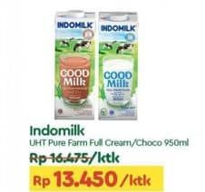 Promo Harga Indomilk Susu UHT Full Cream Plain, Cokelat 950 ml - TIP TOP