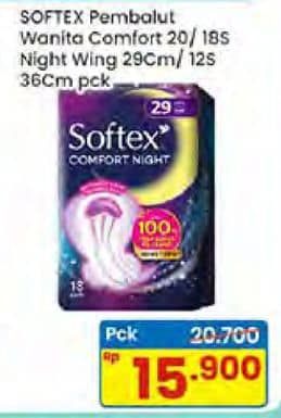 Promo Harga Softex Comfort Night Wing 29cm, Wing 36cm 12 pcs - Indomaret