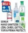Promo Harga ZEN / CAREX / DETTOL / YURI / PRIMA PROTECT Hand Sanitizer  - Hypermart