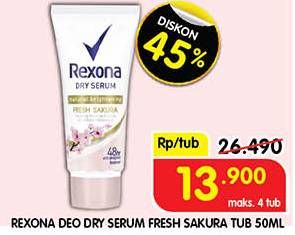 Promo Harga Rexona Dry Serum Fresh Sakura 50 ml - Superindo