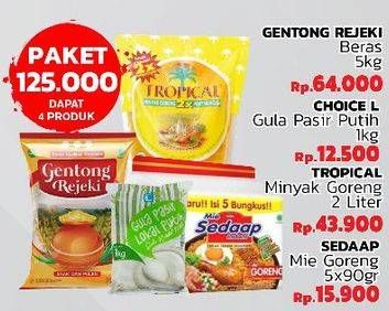 GENTONG REJEKI Beras + CHOICE L Gula Pasir + TROPICAL Minyak Goreng + SEDAAP Mie Goreng
