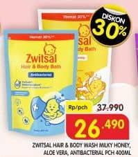 Promo Harga Zwitsal Natural Baby Bath 2 In 1 Antibacterial, Aloe Vera, Milky Honey 400 ml - Superindo