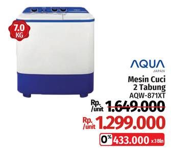 Promo Harga Aqua AQW-871XT | Mesin Cuci Twin Tube 8kg  - LotteMart