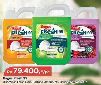 Promo Harga Bagus Fresh99 Premium Anti Bacterial Dish Washing Liquid Fortune Orange, Fresh Lime, Mix Berry 4250 ml - TIP TOP
