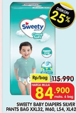 Promo Harga Sweety Silver Pants XXL32, M60, L54, XL42 32 pcs - Superindo