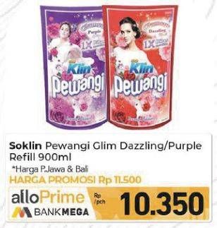 Promo Harga So Klin Pewangi Sekali Bilas Glamour Dazzling, Glamour Purple 900 ml - Carrefour