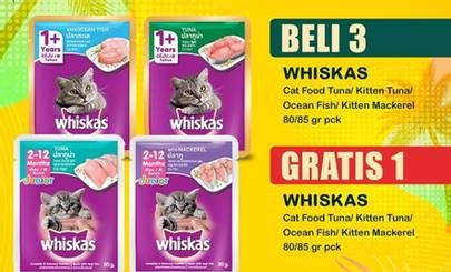 Promo Harga Whiskas Kitten Cat Food Tuna, Ocean Fish, Mackerel 85 gr - Indomaret