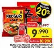 Promo Harga Nongshim Noodle Neoguri Udon, Shin Ramyun Spicy Mushroom 120 gr - Superindo