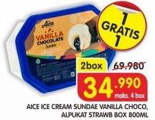 Promo Harga AICE Sundae Vanilla Chocolate, Alpukat Strawberry per 2 pcs 800 ml - Superindo