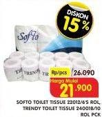 Promo Harga SOFTO Toilet Tissue 22012, 24001B 6 roll - Superindo
