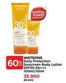 Promo Harga Watsons Daily Protection Sunscreen Body Lotion SPF30 PA+++ 100 ml - Watsons