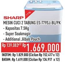 Promo Harga Sharp ES-T79SJ-BL/PK | Washing Machine Twin Tube 7.5kg  - Hypermart